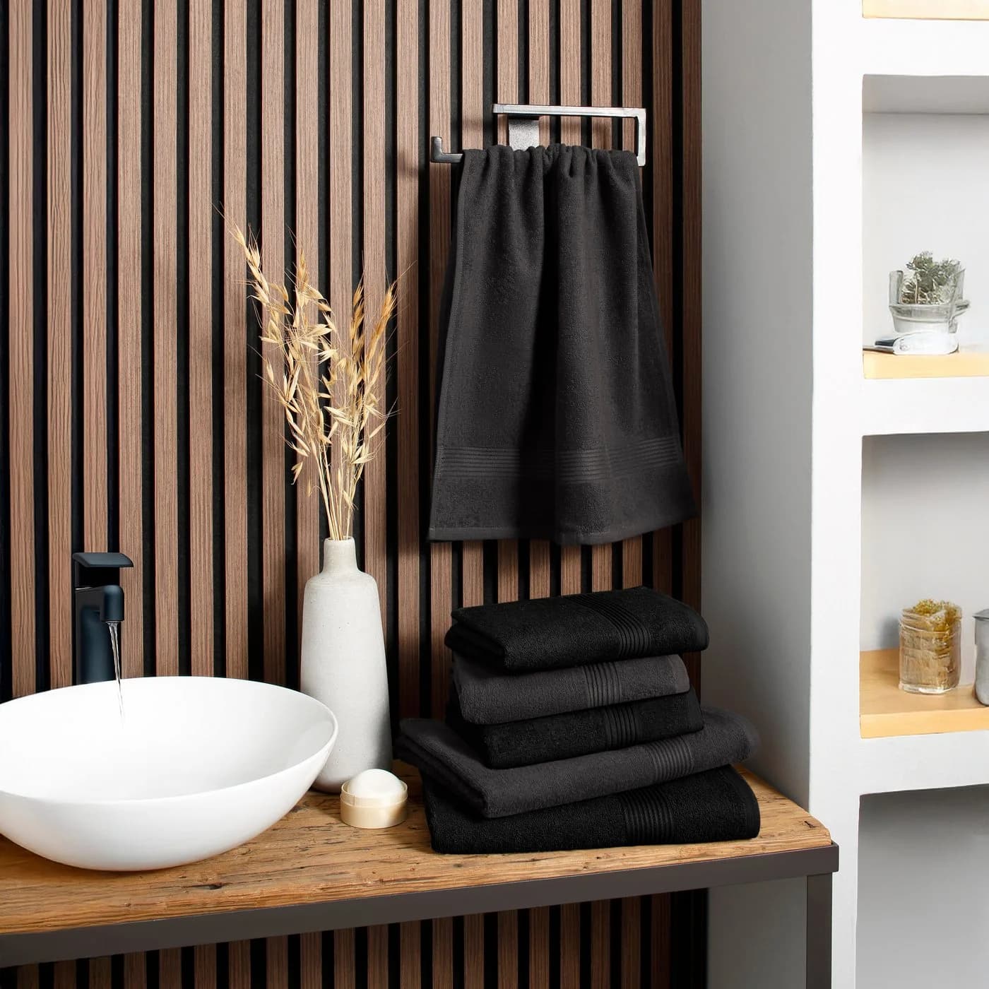 Handtuch Set MY HOME Anna 2 Duschtücher 70x140 4 Handtücher 50x100 Anthrazit Schwarz Walkfrottee