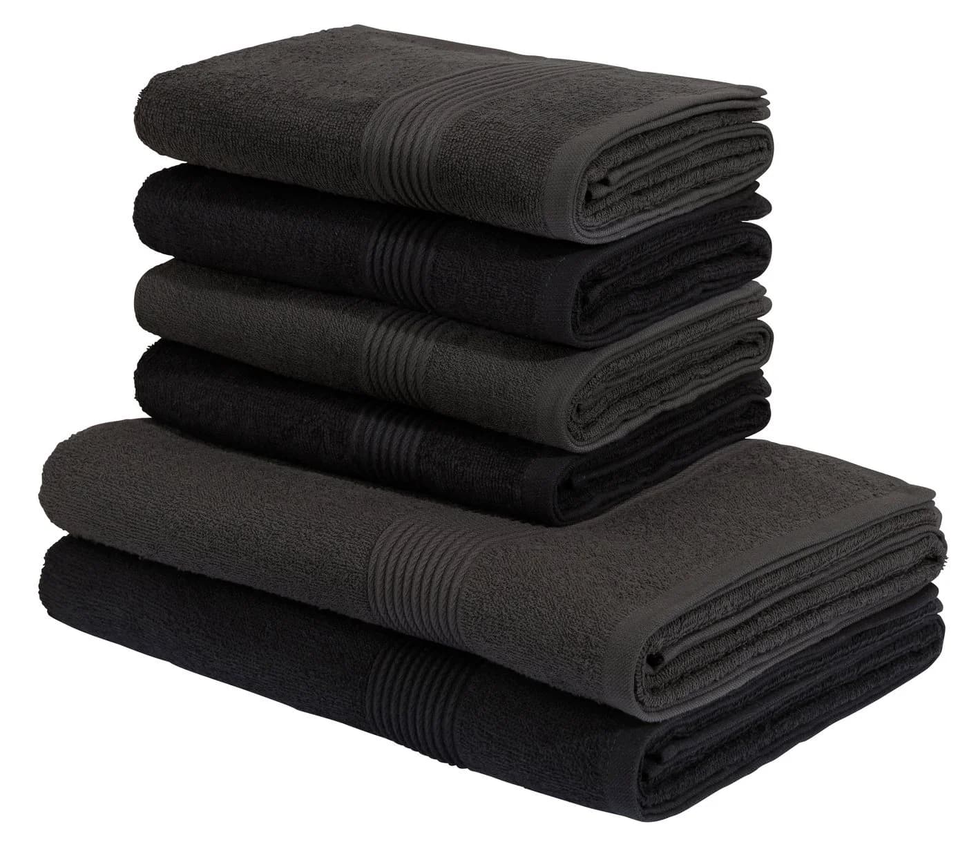 Handtuch Set MY HOME Anna 2 Duschtücher 70x140 4 Handtücher 50x100 Anthrazit Schwarz Walkfrottee - Bild 2