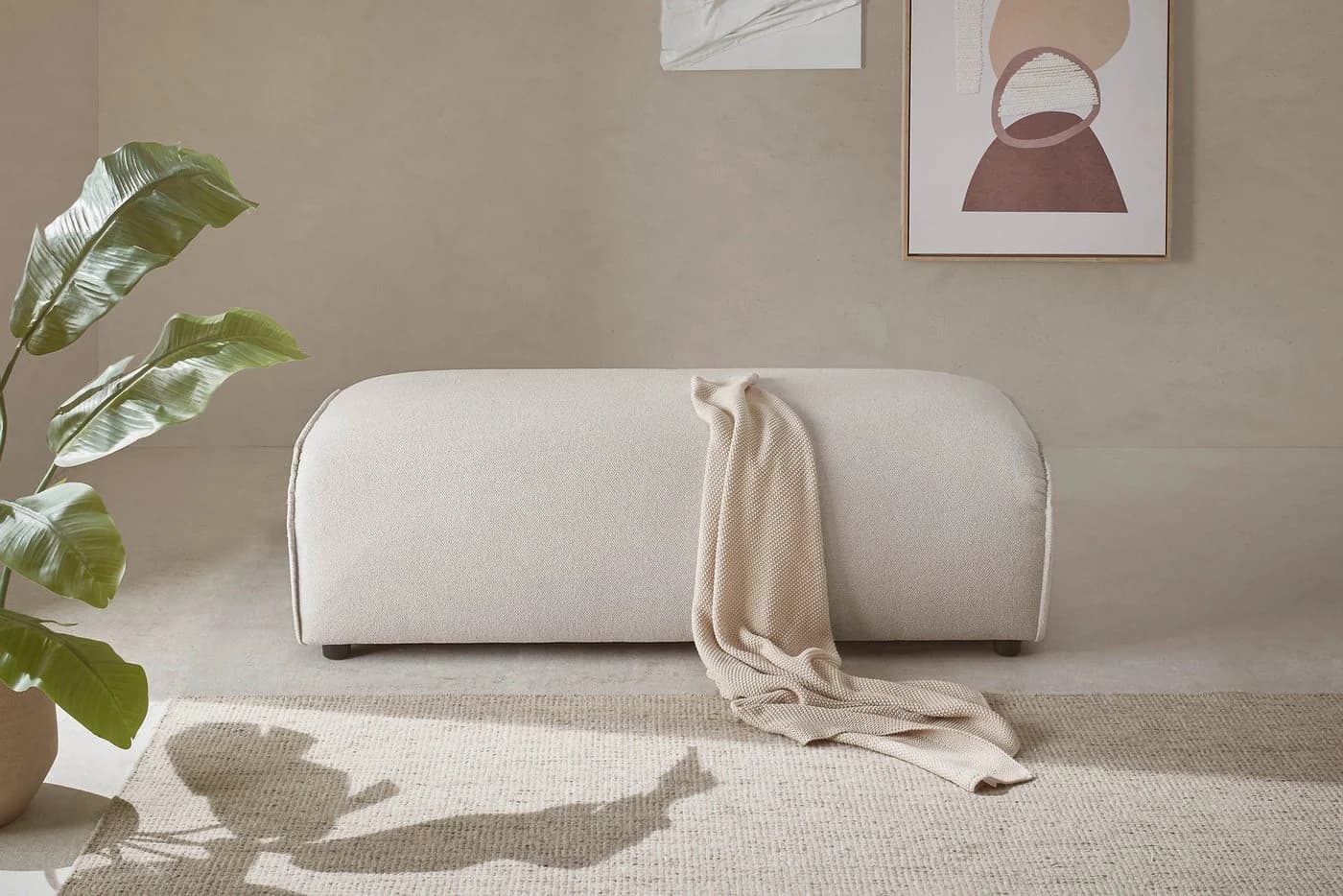 LeGer Home PIARA Polsterhocker Beige mit Kedernaht - Bild 2