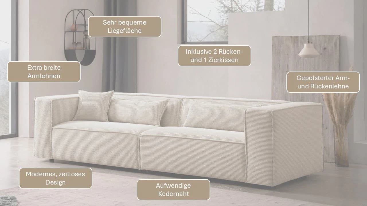 LeGer Home PIARA 3-Sitzer Sofa Greige Strukturstoff - Bild 4