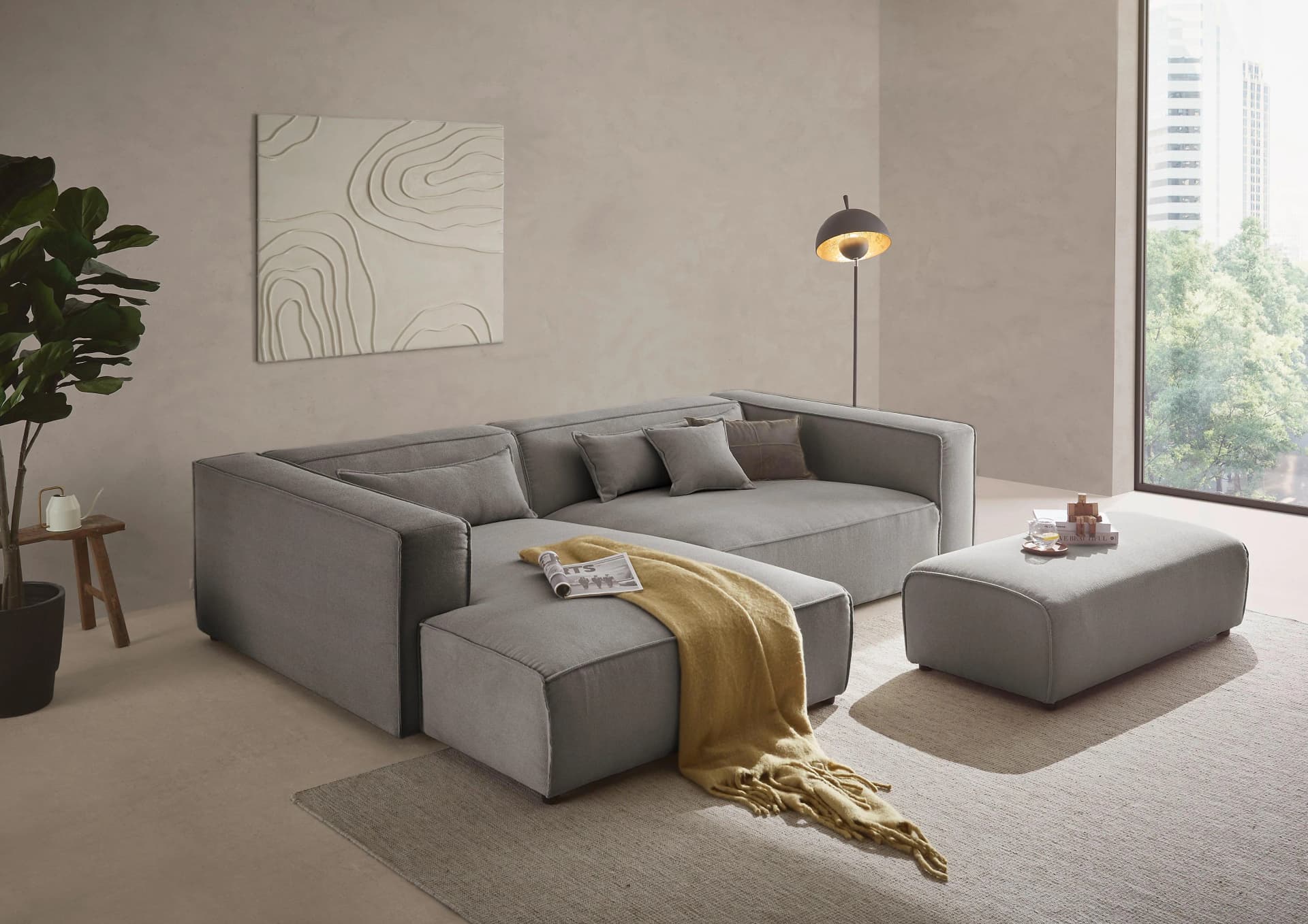 LeGer Home Ecksofa PIARA XXL L-Form mit Schlaffunktion Anthrazit