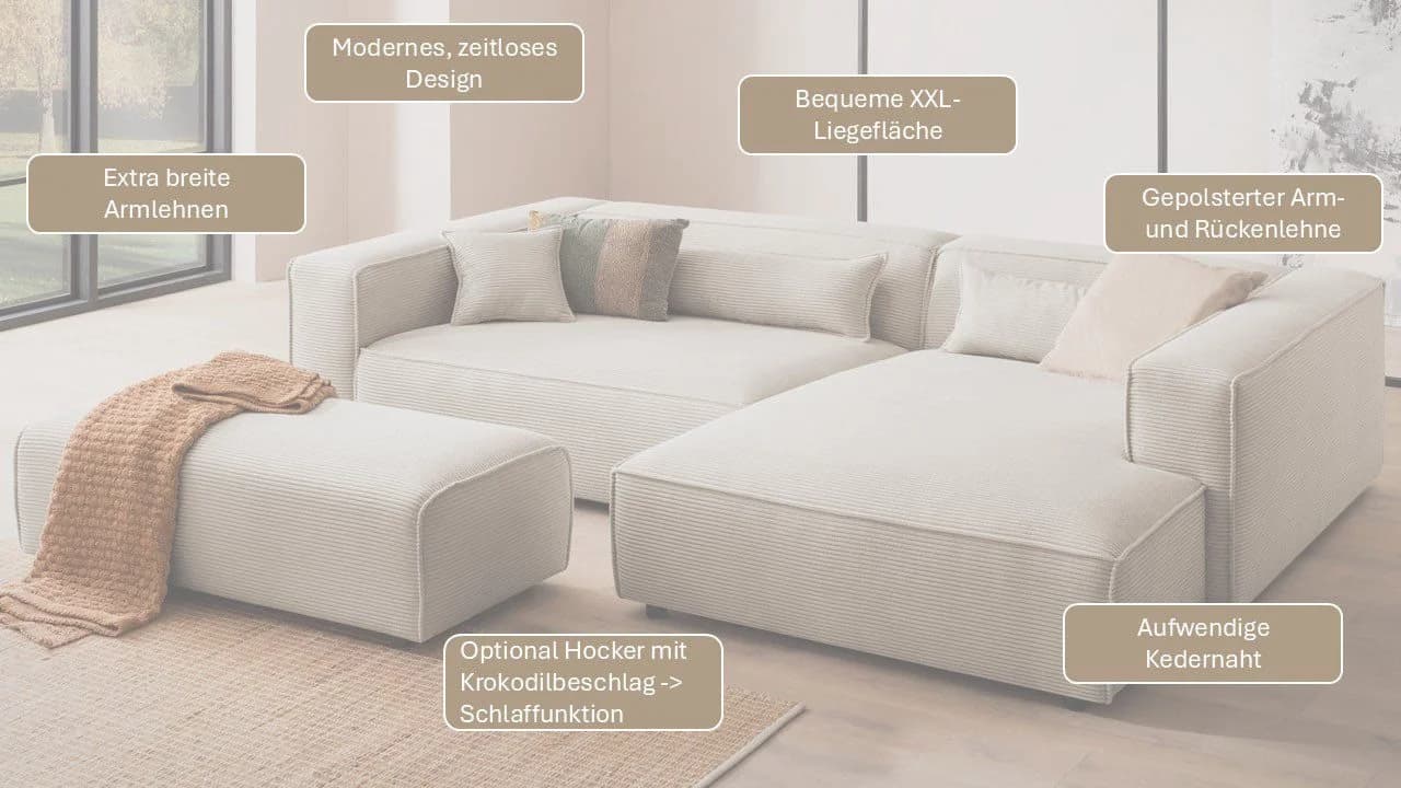 LeGer Home Ecksofa PIARA XXL L-Form mit Schlaffunktion Beige - Bild 3