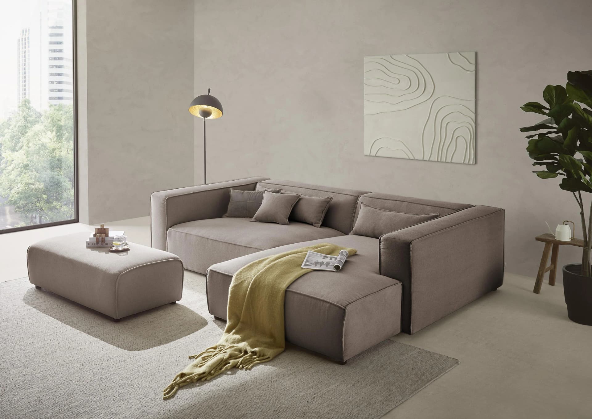LeGer Home Ecksofa PIARA XXL L-Form mit Schlaffunktion hellbraun