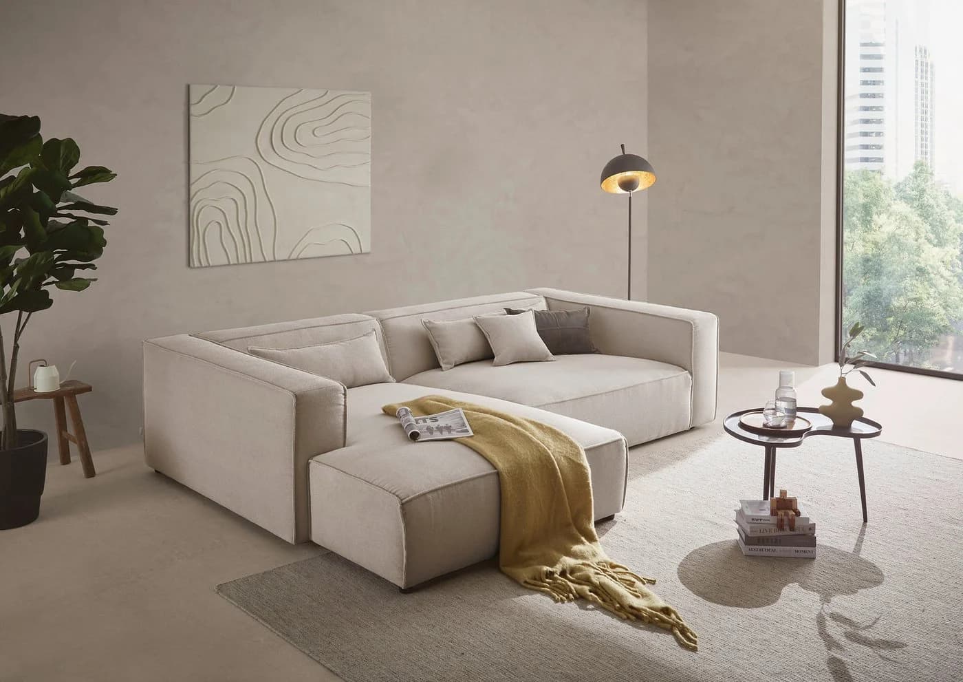 LeGer Home Ecksofa PIARA XXL Beige L-Form Strukturstoff - Bild 2