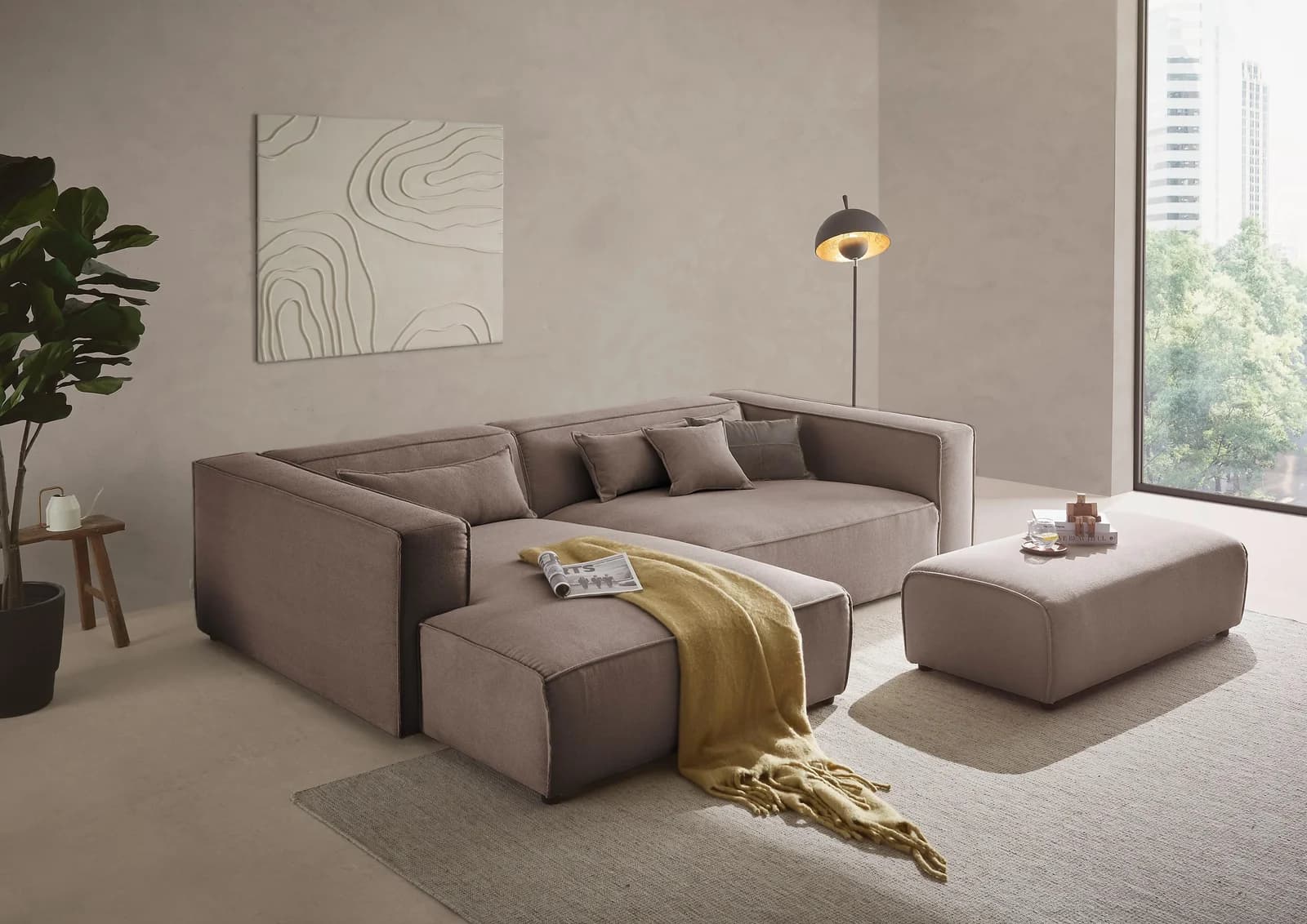 LeGer Home Ecksofa PIARA XXL L-Form mit Schlaffunktion hellbraun