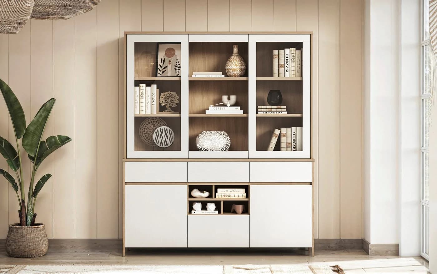 Buffet HOME AFFAIRE Stranda Hochschrank Weiß Skandi Eiche Modern - Bild 2