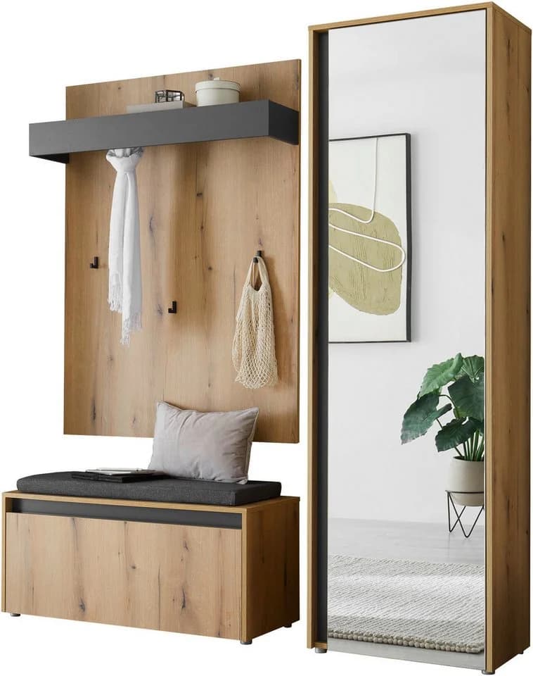 HOME AFFAIRE Garderoben-Set GIRON/CiTY mit Spiegel und Schuhbank
