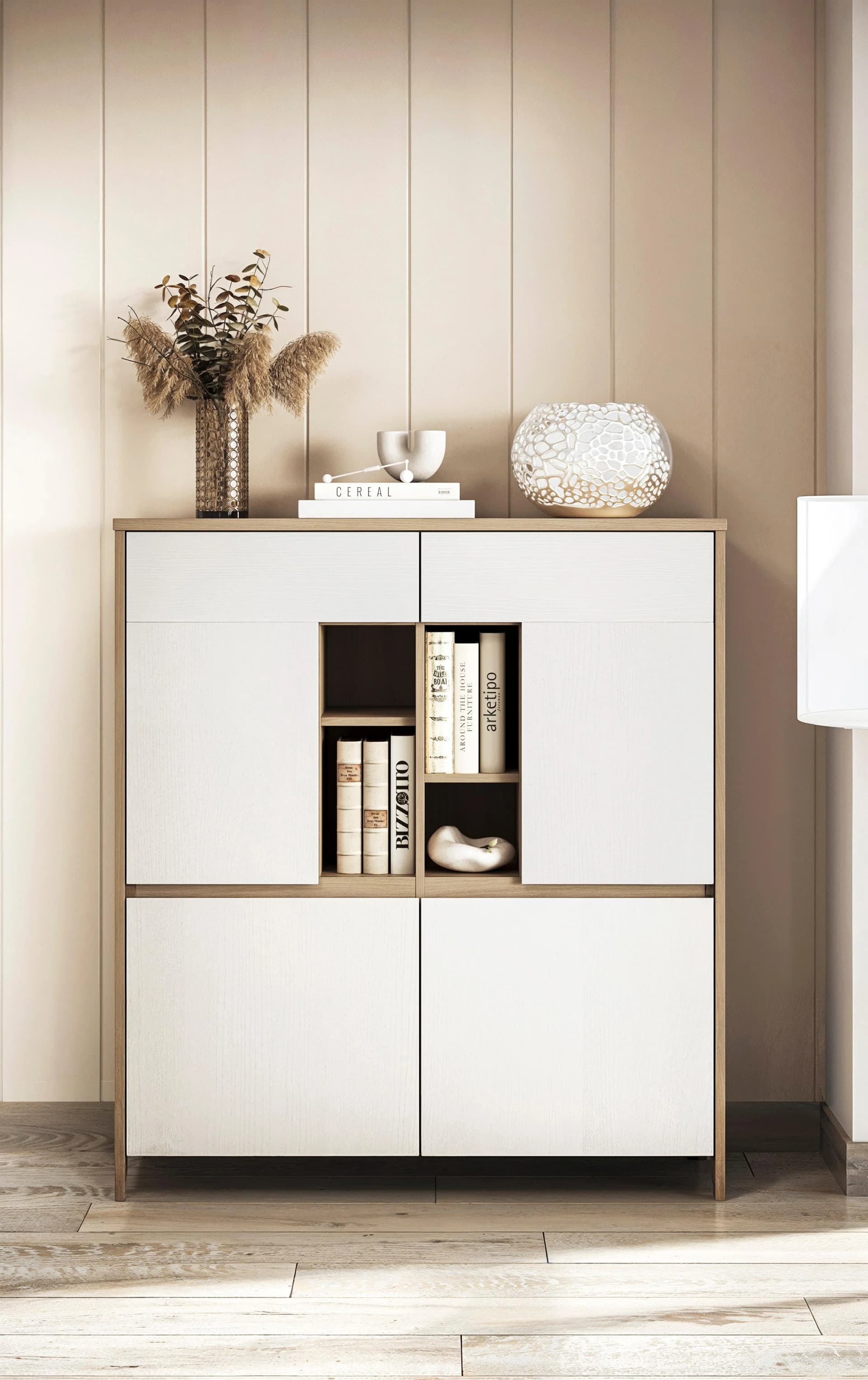 Highboard HOME AFFAIRE Stranda Weiß Scandic-Style
