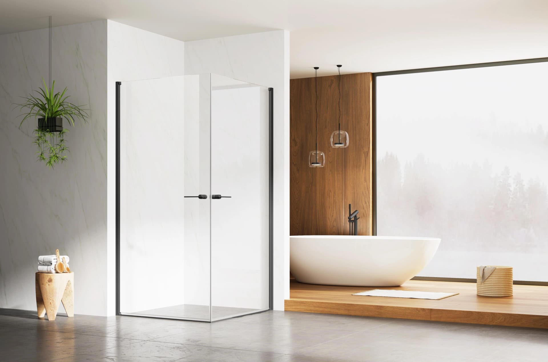 Eckdusche WELLTIME Schwarz Rahmenloses Design