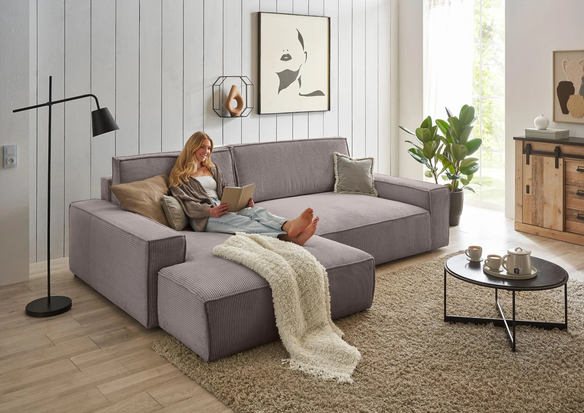 Home Affaire Ecksofa Sherwood XXL 284 Cord Greige L-Form