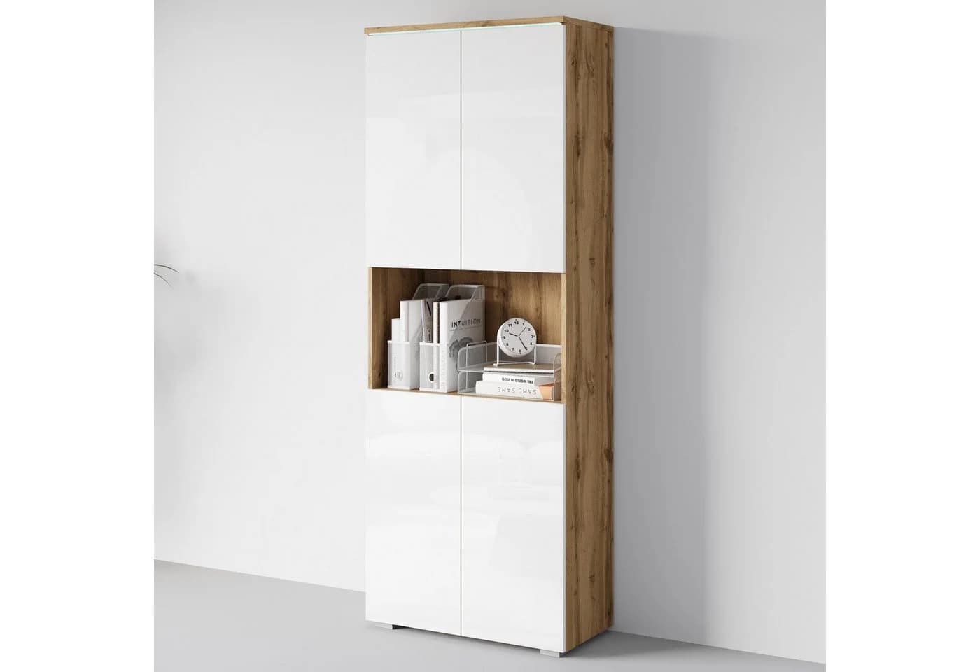 HOME AFFAIRE Aktenschrank Vera mit LED-Beleuchtung Weiß/Eiche - Bild 2