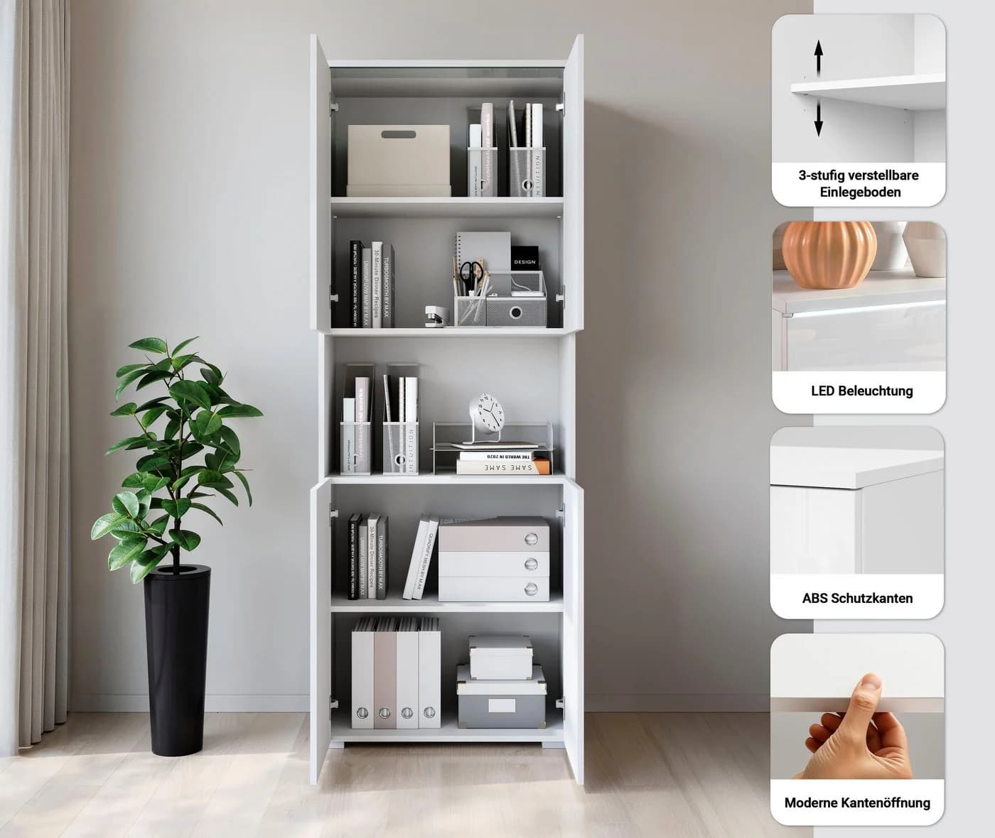 Home affaire Aktenschrank Vera mit LED-Beleuchtung Beige Holzwerkstoff - Bild 3