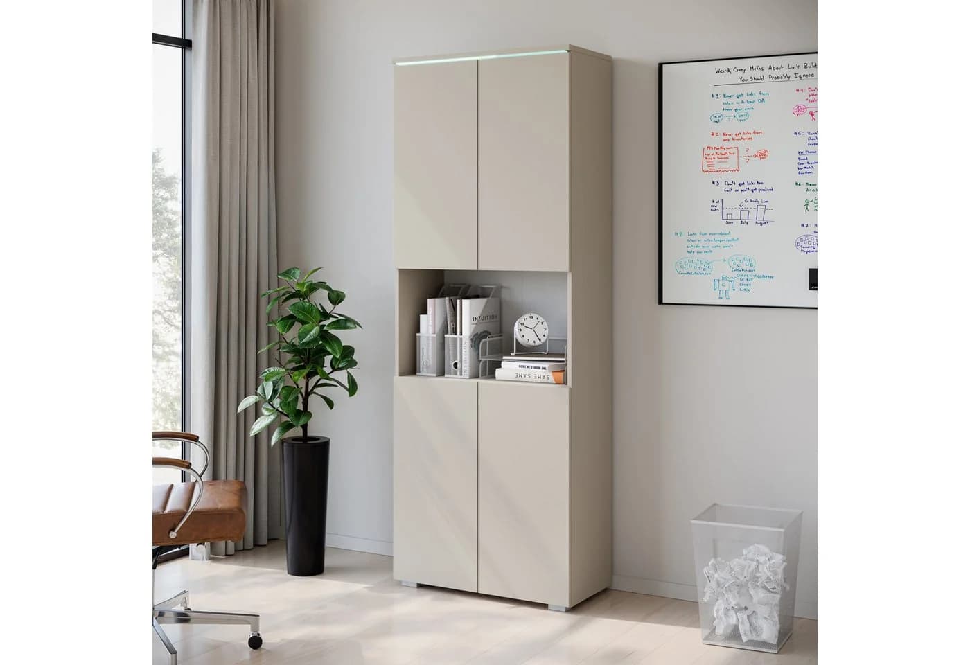 Home affaire Aktenschrank Vera mit LED-Beleuchtung Beige Holzwerkstoff - Bild 4