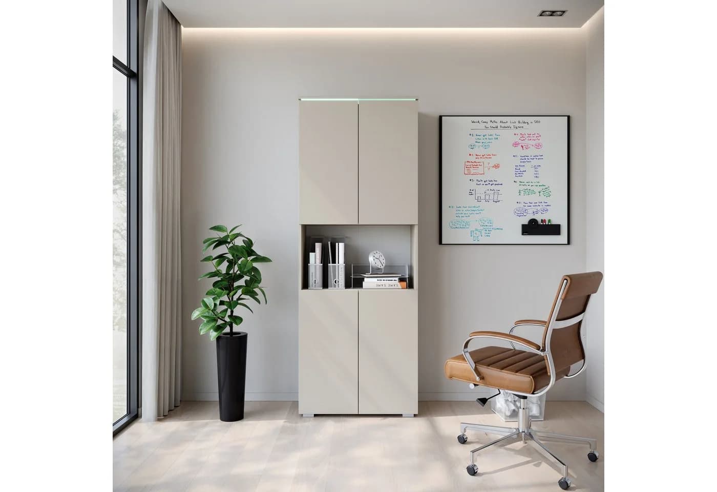 Home affaire Aktenschrank Vera mit LED-Beleuchtung Beige Holzwerkstoff - Bild 5