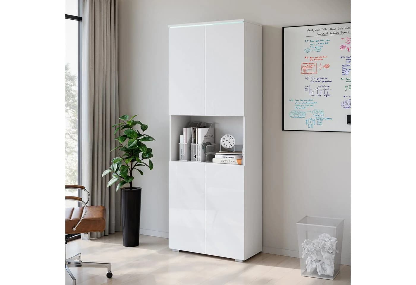 Home Affaire Aktenschrank Vera Weiß Hochglanz mit LED-Beleuchtung - Bild 4