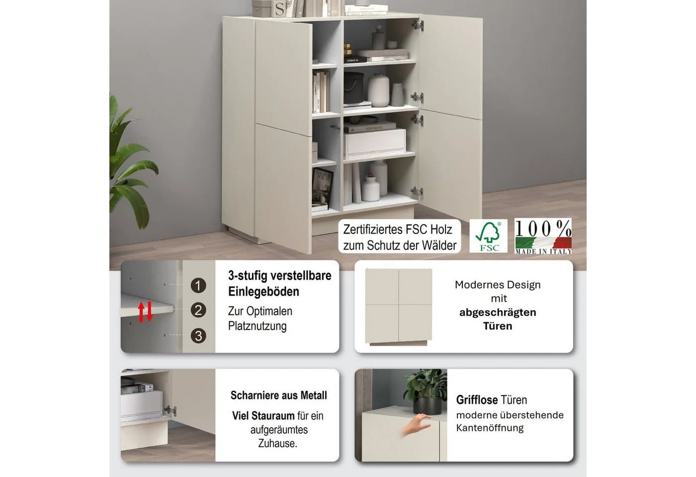OTTO HOME Highboard VELA 100x120cm 4 Türen Modern - Bild 3