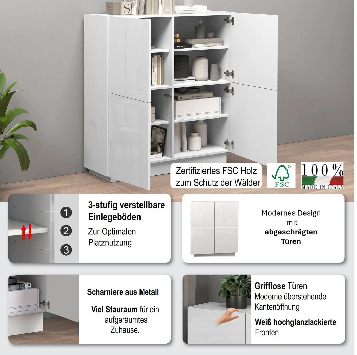 OTTO HOME Highboard VELA Weiß Hochglanz 120 cm - Bild 3