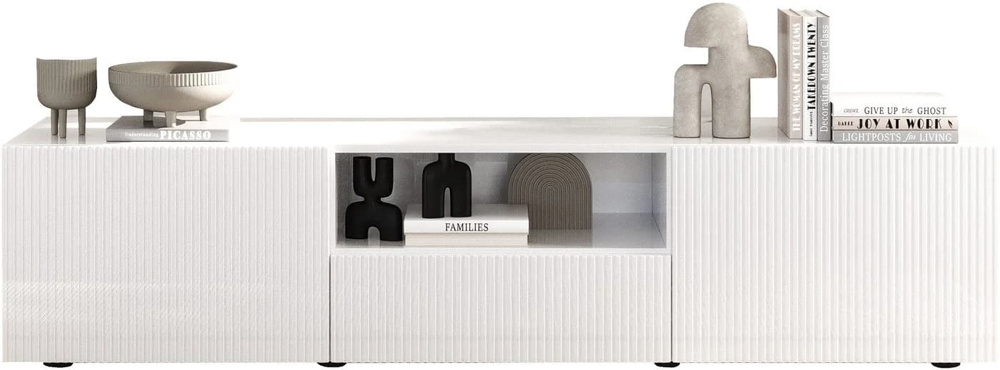 INOSIGN Lowboard Rio Breite 181 cm, TV-Board 2 Türen u. 1 Schubkasten, geriffelte MDF-Fronten, Kabelführung