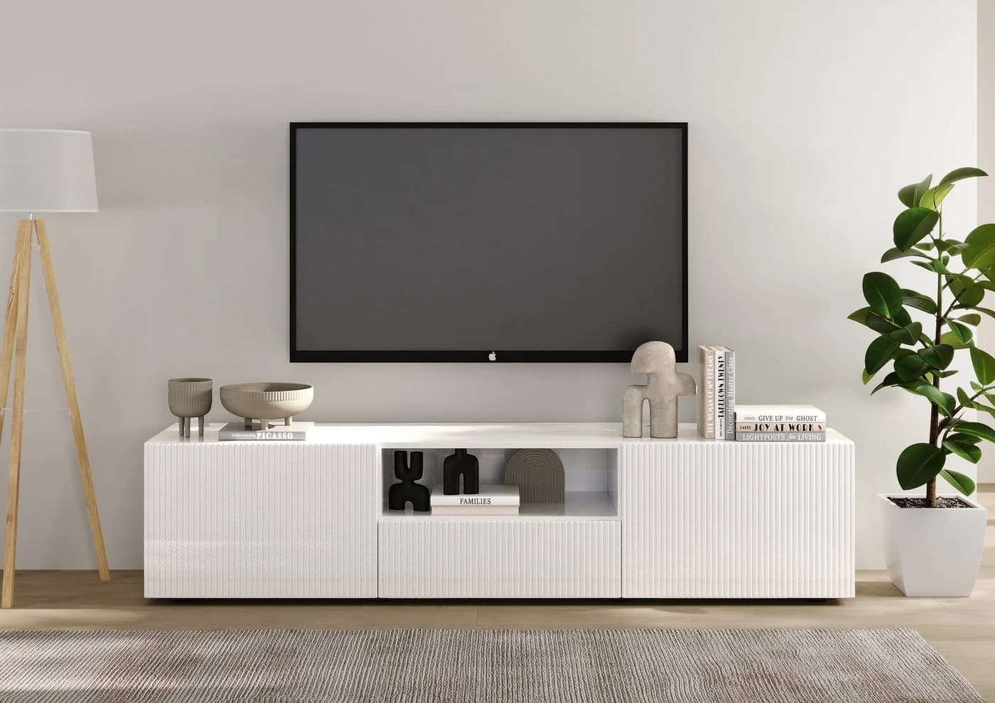 INOSIGN Lowboard Rio Breite 181 cm, TV-Board 2 Türen u. 1 Schubkasten, geriffelte MDF-Fronten, Kabelführung - Bild 2