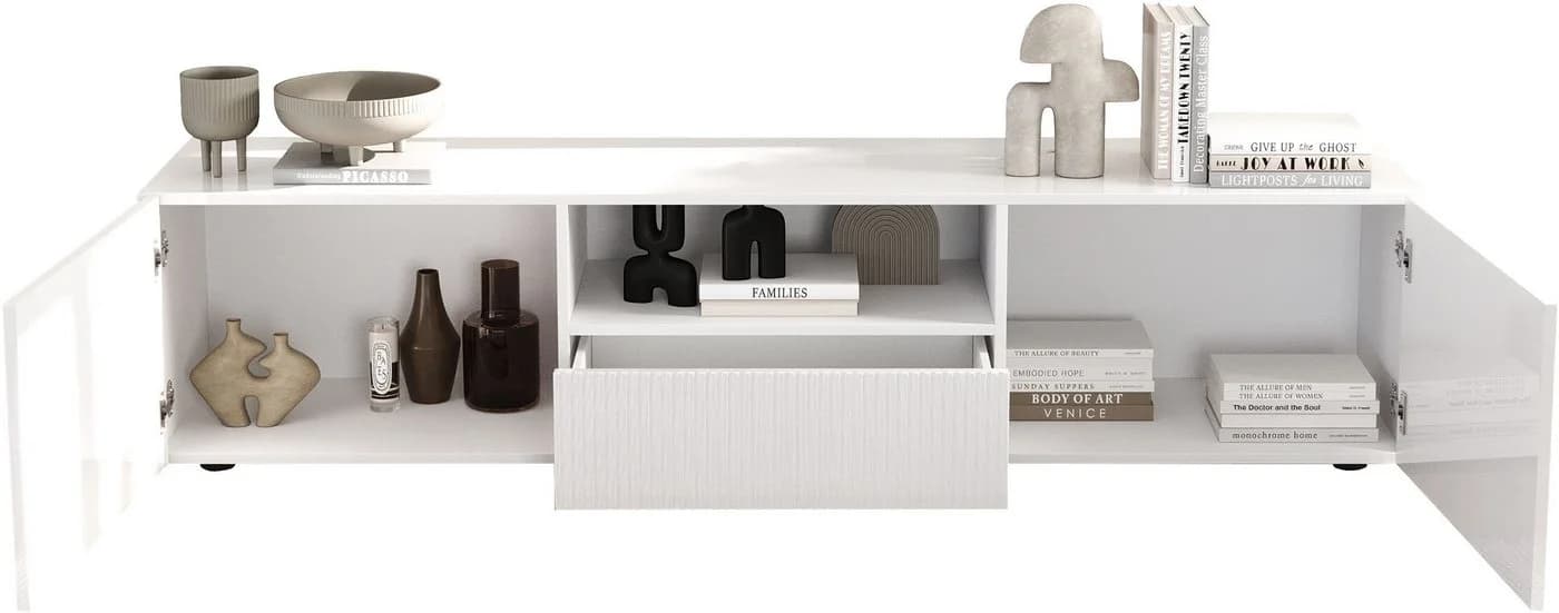 INOSIGN Lowboard Rio Breite 181 cm, TV-Board 2 Türen u. 1 Schubkasten, geriffelte MDF-Fronten, Kabelführung - Bild 3