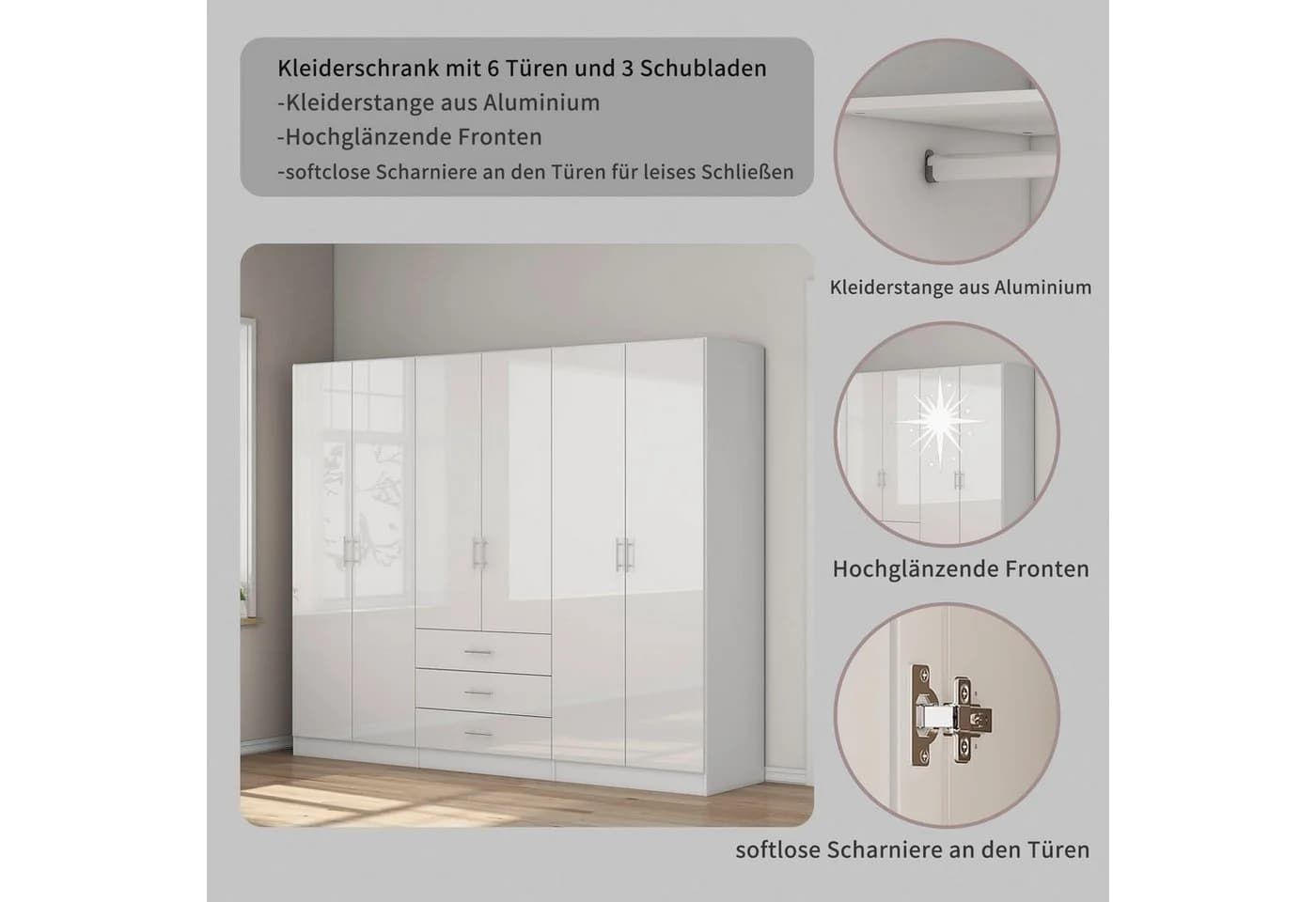 OTTO home Kleiderschrank Trento Schlafzimmerschrank Garderobe hochglanz Bestseller - Bild 4