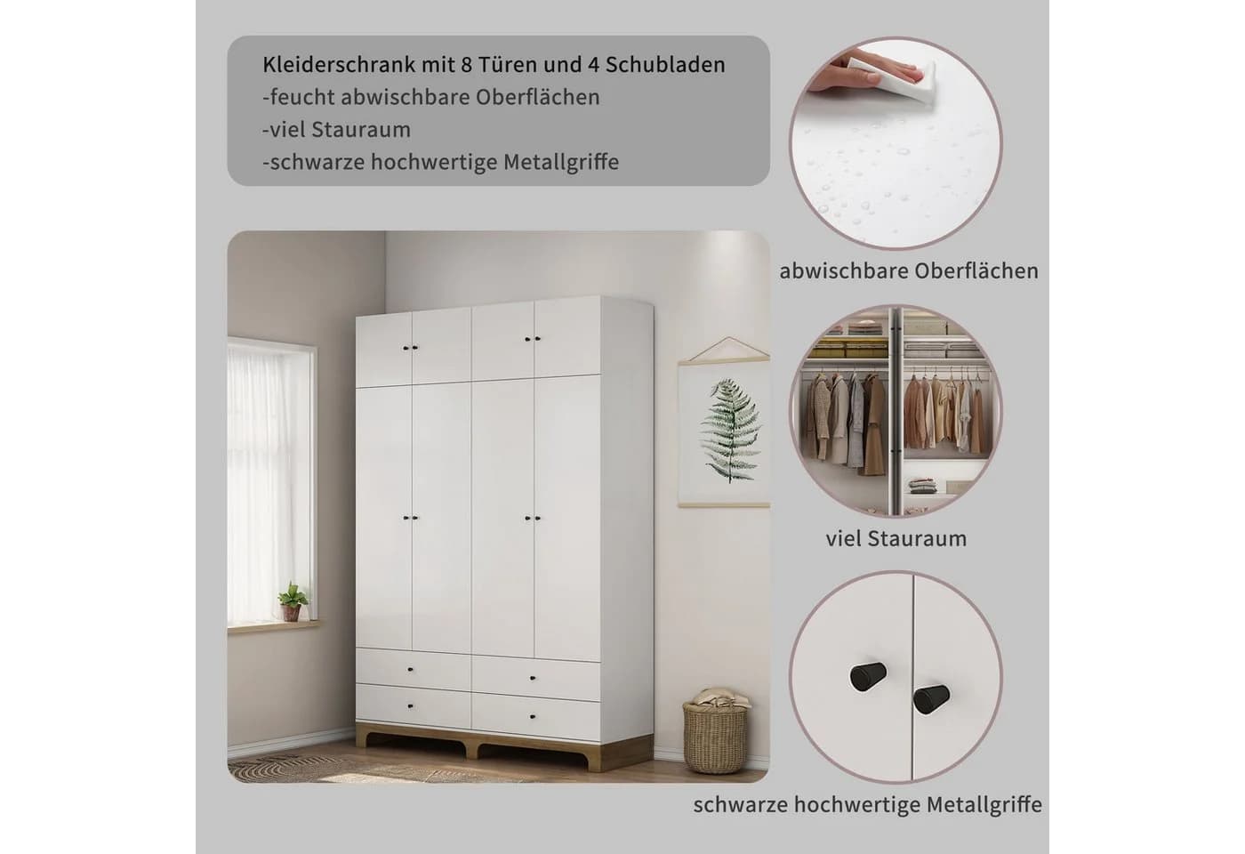 OTTO HOME Kleiderschrank Oslo Schlafzimmerschrank Garderobe Weiß Landhaus Bestseller - Bild 3
