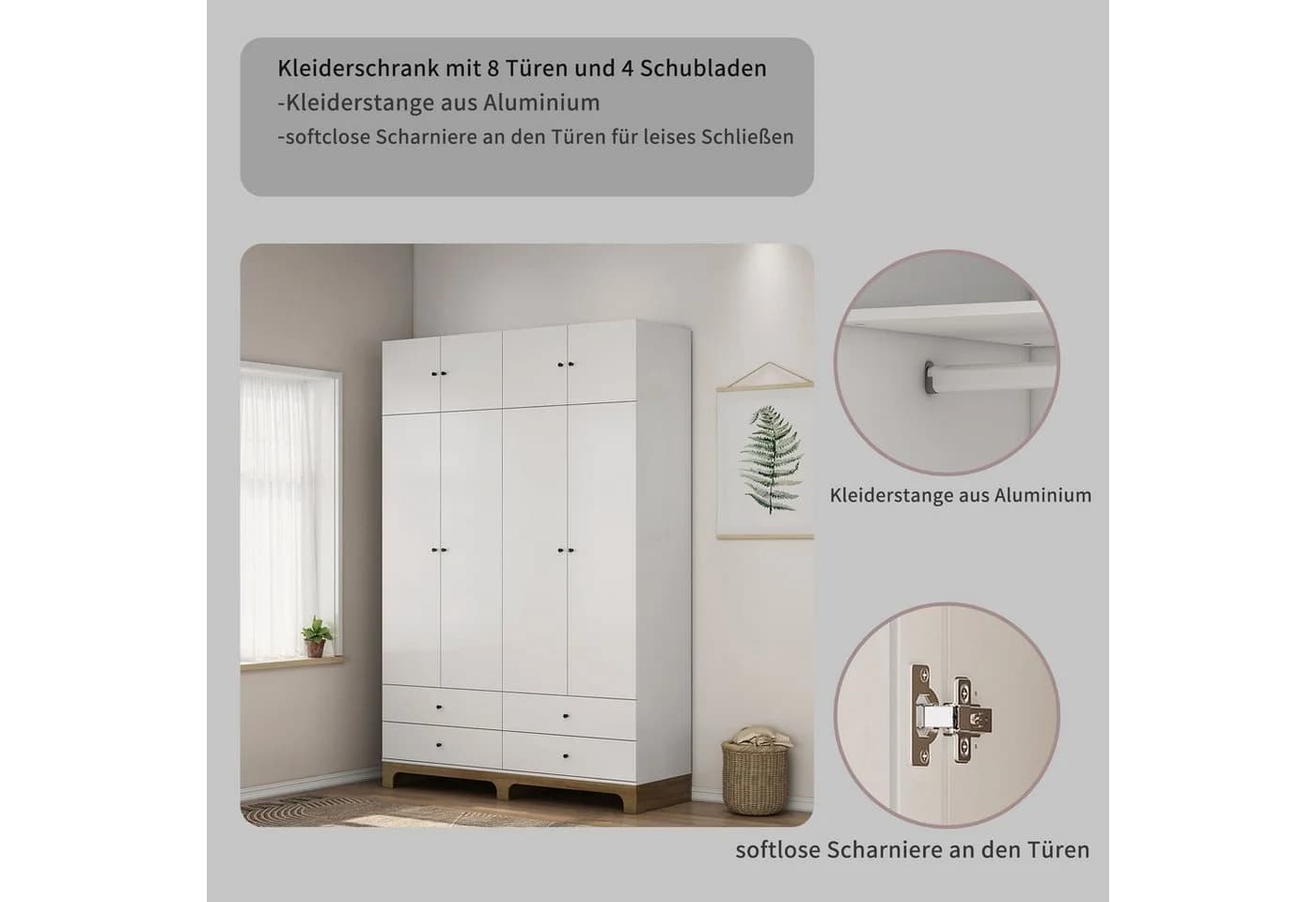 OTTO HOME Kleiderschrank Oslo Schlafzimmerschrank Garderobe Weiß Landhaus Bestseller - Bild 4