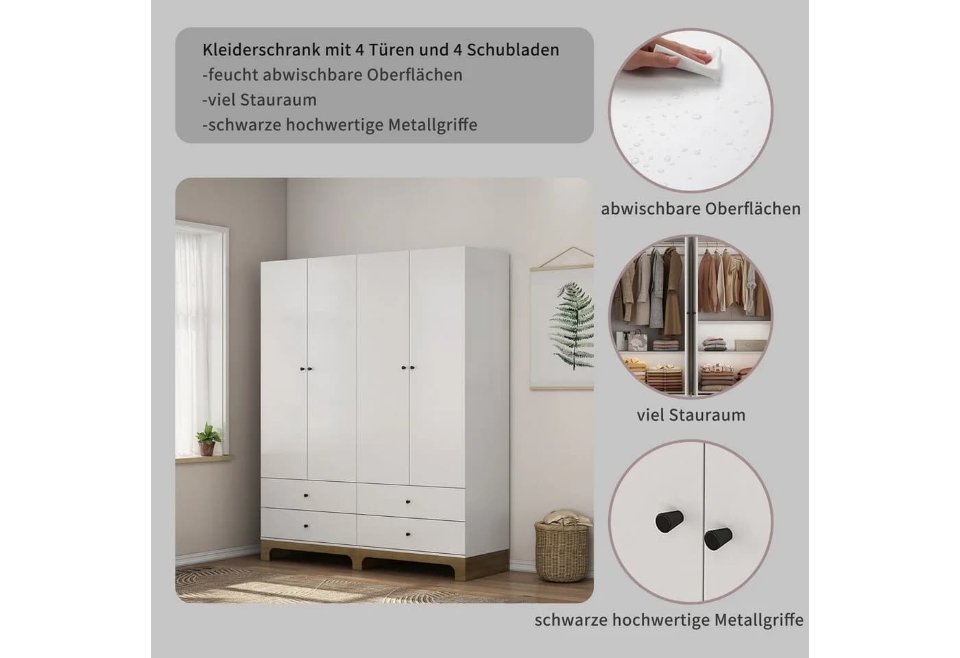 OTTO home Kleiderschrank Oslo Schlafzimmerschrank Garderobe Weiß Landhaus Bestseller - Bild 3
