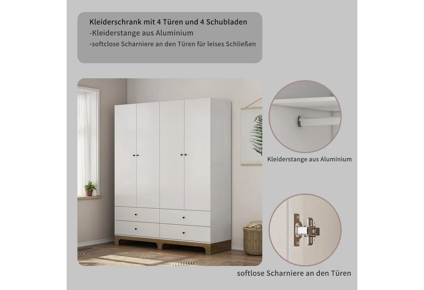 OTTO home Kleiderschrank Oslo Schlafzimmerschrank Garderobe Weiß Landhaus Bestseller - Bild 4