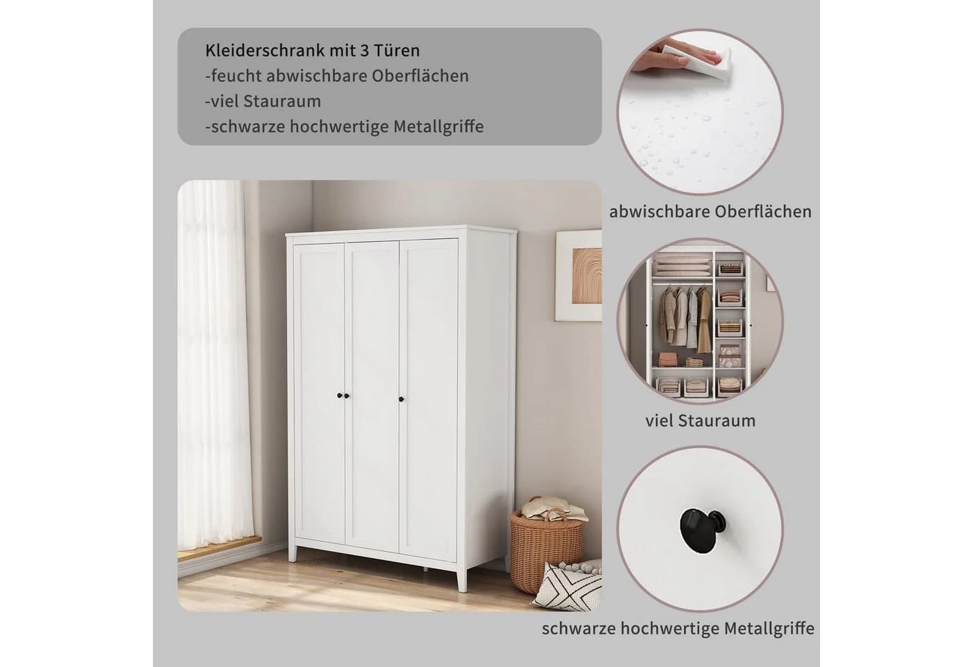 OTTO home Kleiderschrank Borkum Schlafzimmerschrank Garderobe Landhaus Bestseller Weiß - Bild 3