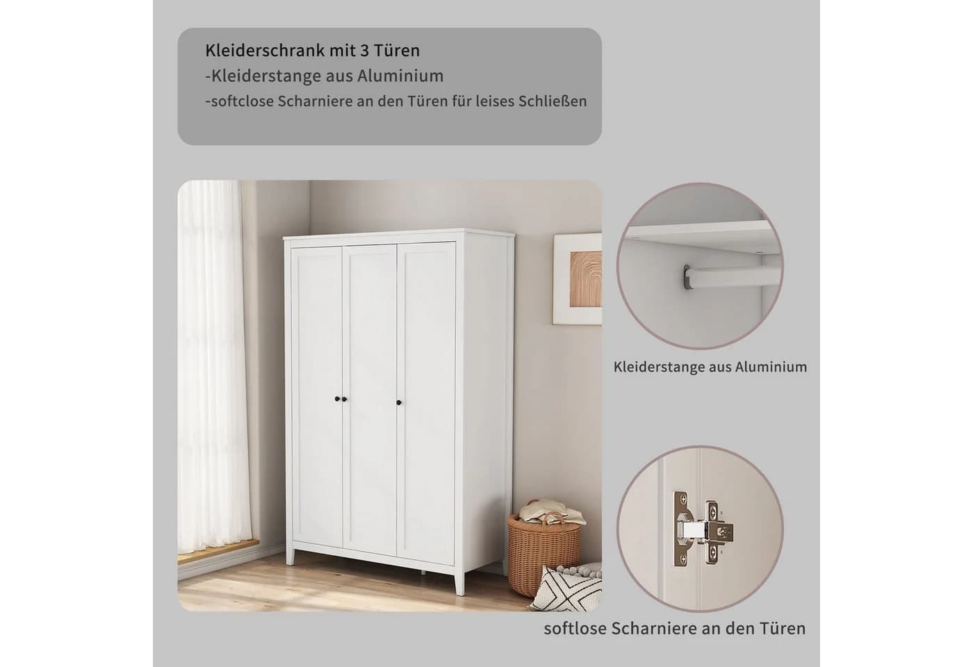 OTTO home Kleiderschrank Borkum Schlafzimmerschrank Garderobe Landhaus Bestseller Weiß - Bild 4