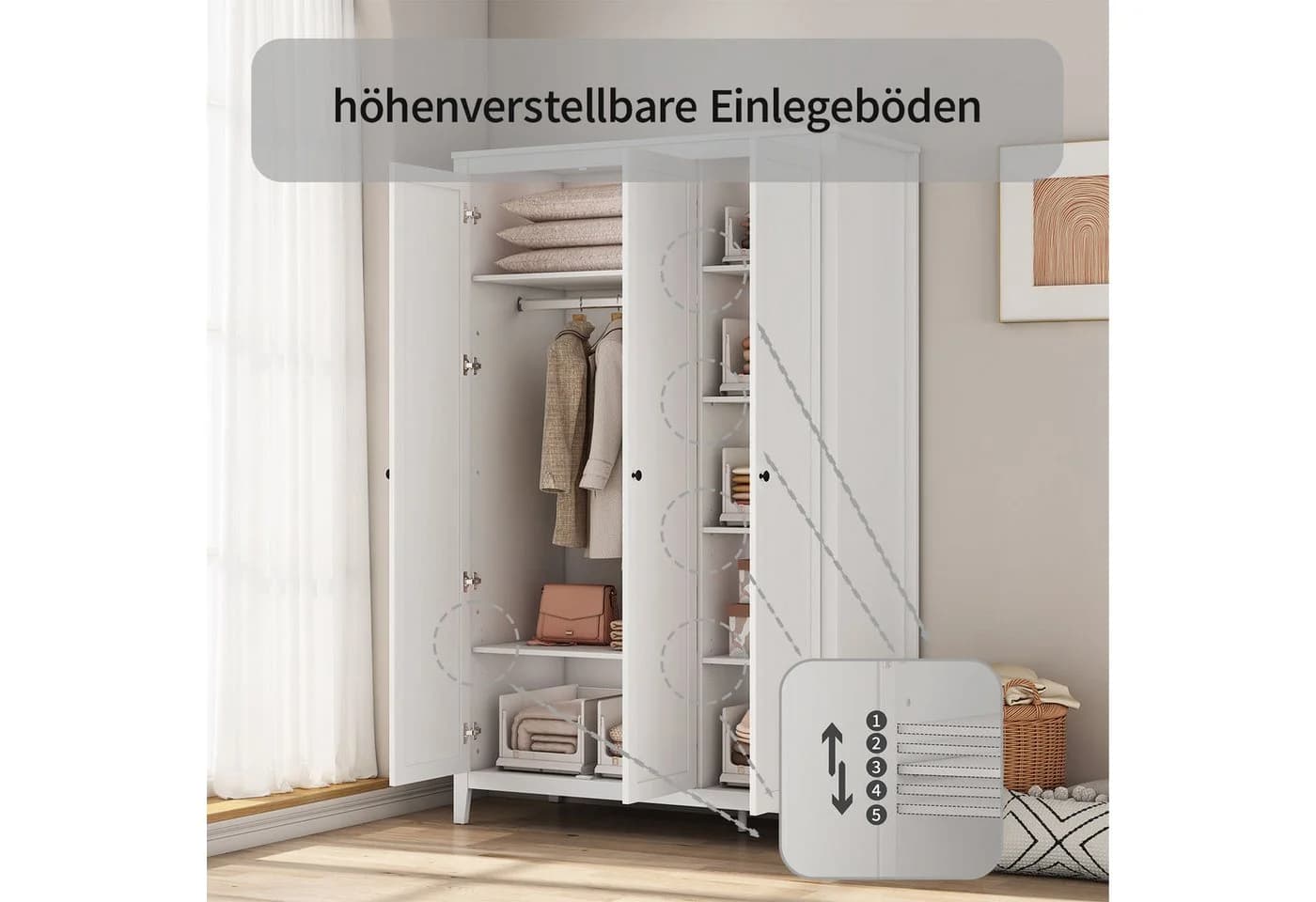 OTTO home Kleiderschrank Borkum Schlafzimmerschrank Garderobe Landhaus Bestseller Weiß - Bild 5