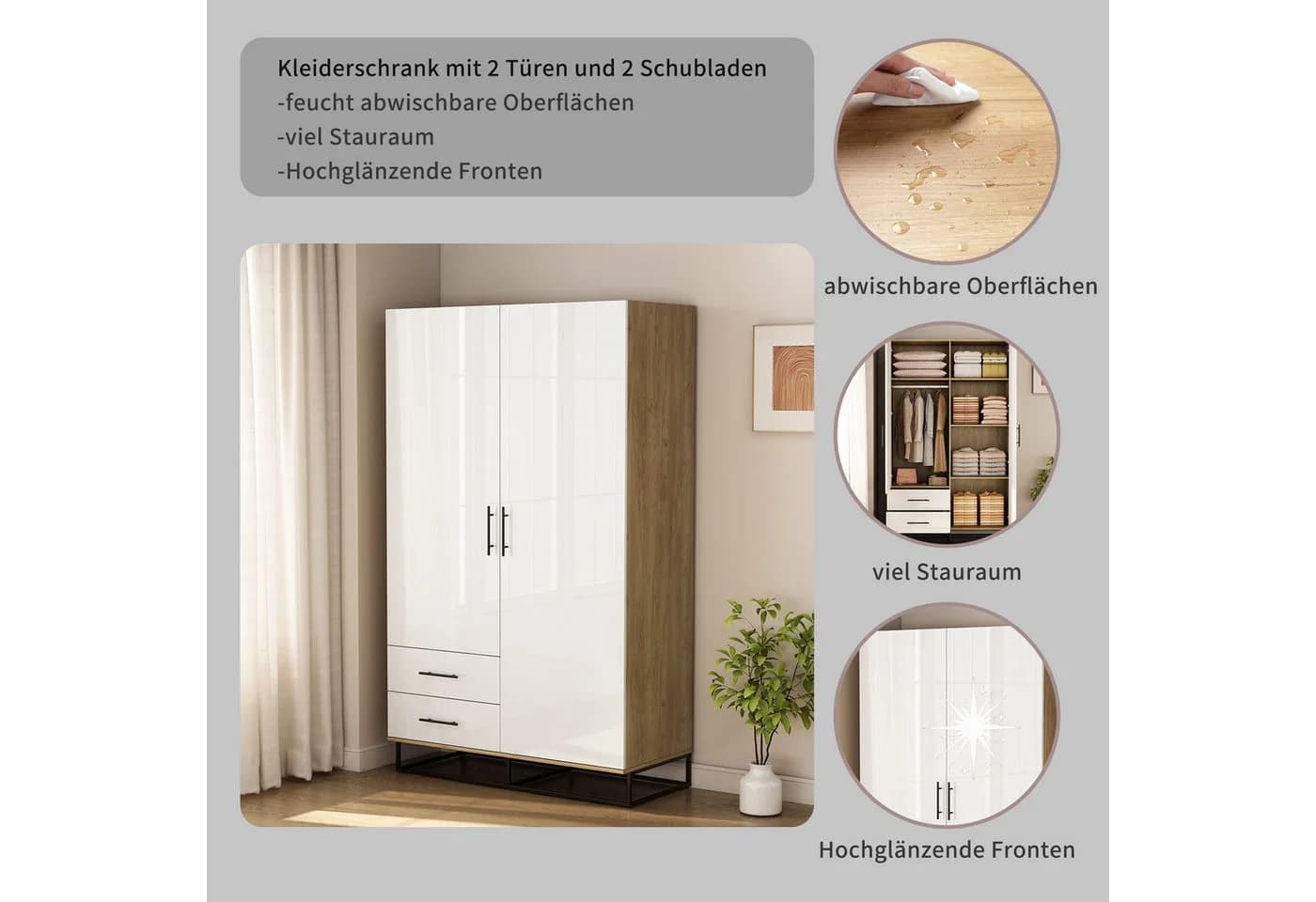 OTTO HOME Lucca Schlafzimmerschrank Garderobe Hochglanz Bestseller - Bild 3