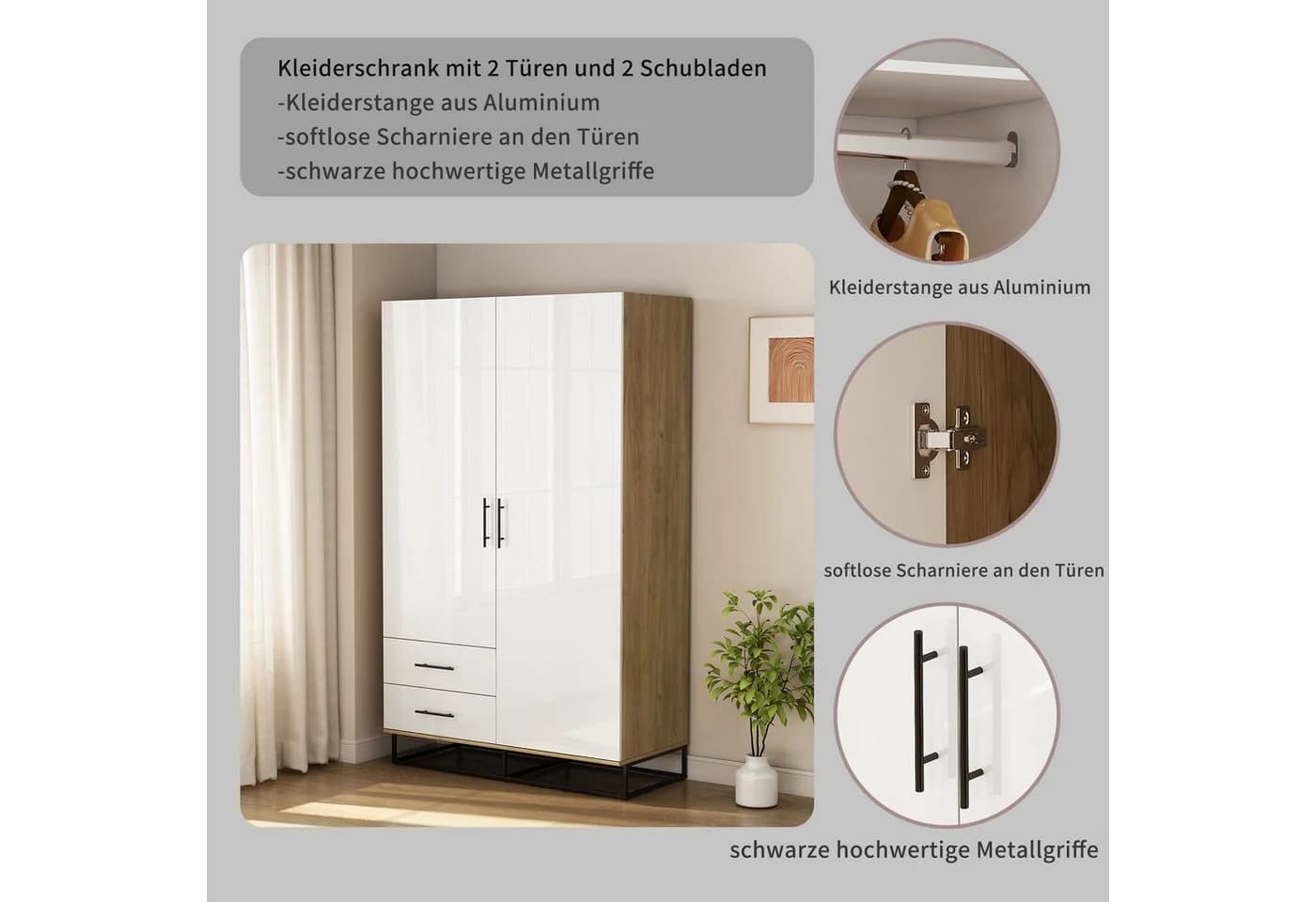 OTTO HOME Lucca Schlafzimmerschrank Garderobe Hochglanz Bestseller - Bild 4