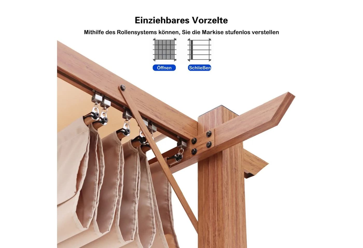 KONIFERA Pavillon Pergola Tilos - Flachdachpergola mit Raffdach - Bild 5