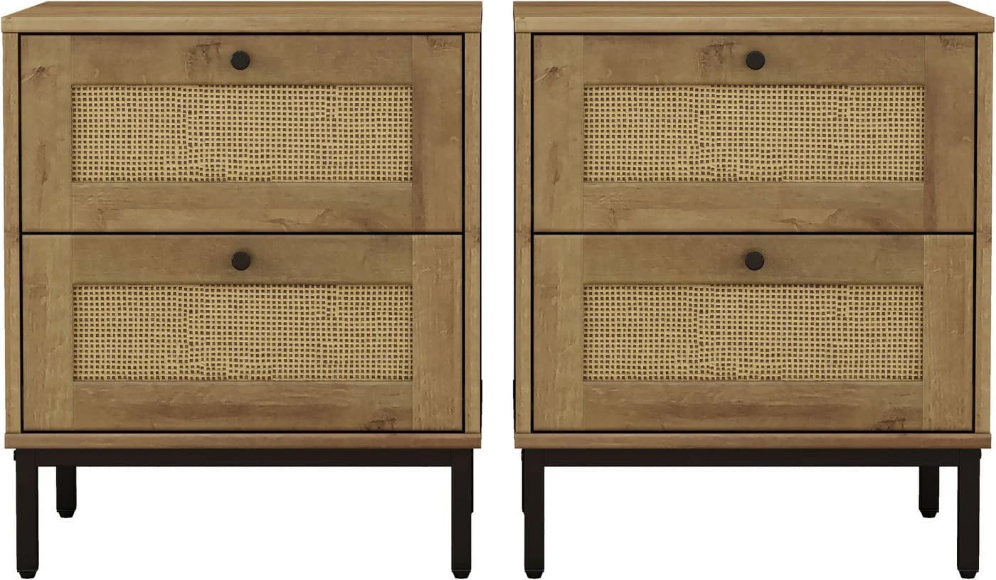 OTTO home Nachtkommode Motala Nachtschrank Set BOHO Style mit Geflecht Schubladen Bestseller