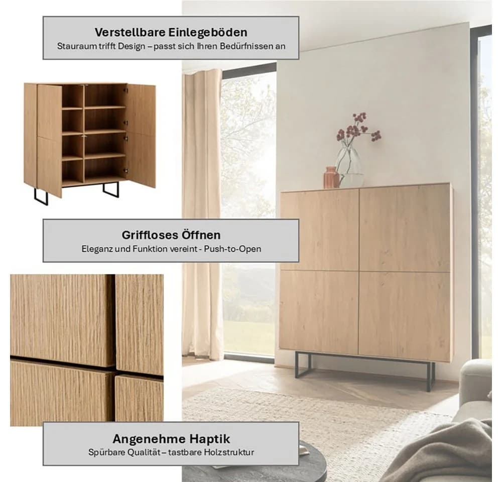 HOME AFFAIRE Highboard Lund Moderner Schrank Beige Stone Oak - Bild 3