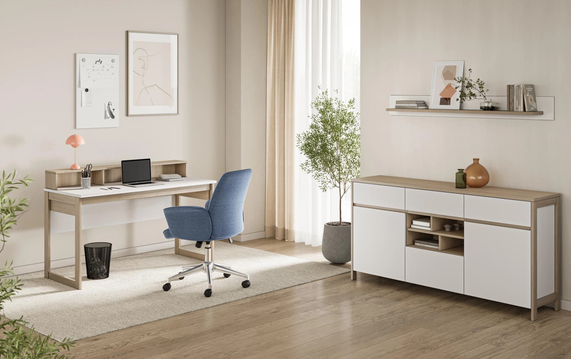 Büromöbel-Set HOME AFFAIRE Stranda weiß skandi eiche