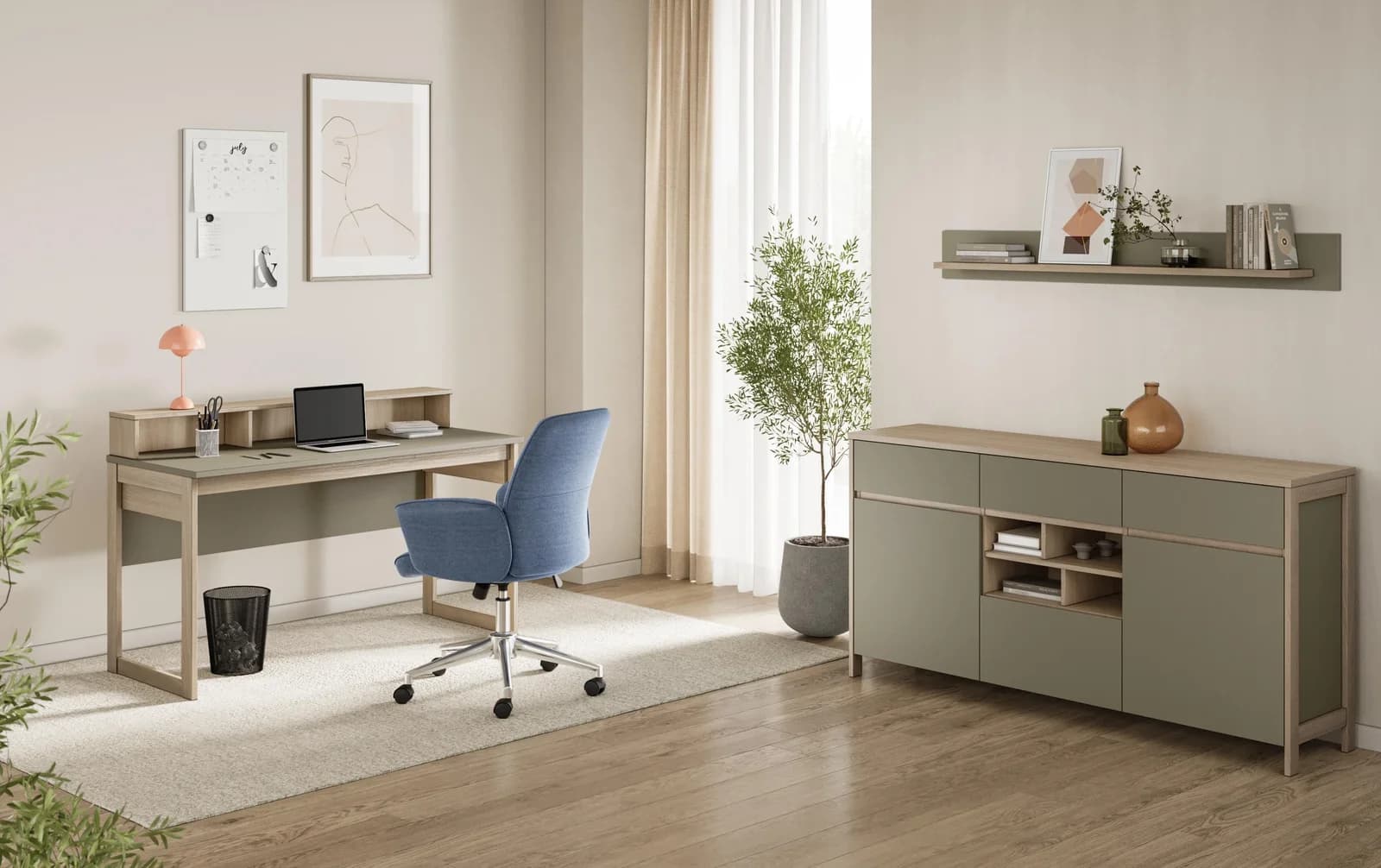 Büromöbel-Set HOME AFFAIRE Stranda Eukalyptus Eiche
