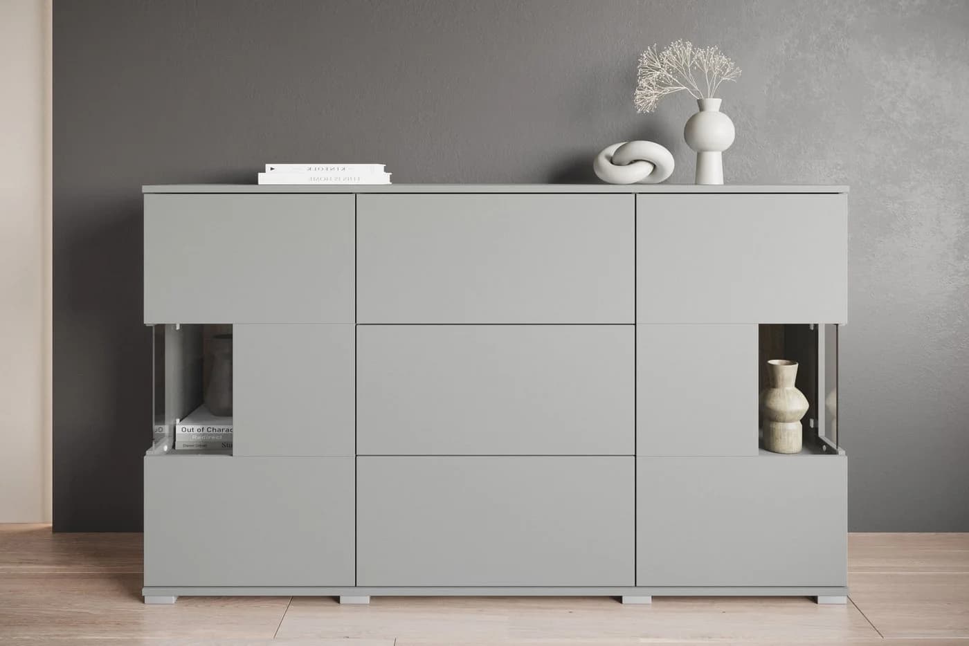OTTO HOME Sideboard Kenia Grau mit Schubladen und Glastüren - Bild 4