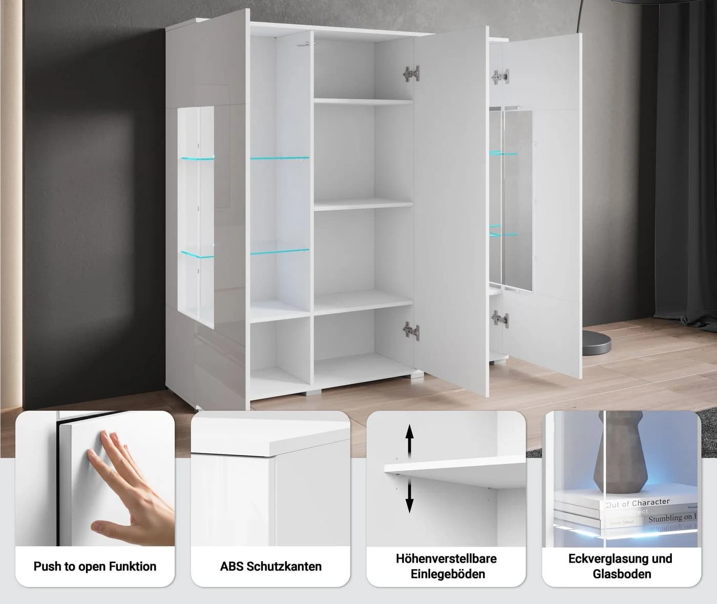 OTTO HOME Highboard Kenia Weiß Hochglanz Betonoptik Modern - Bild 3
