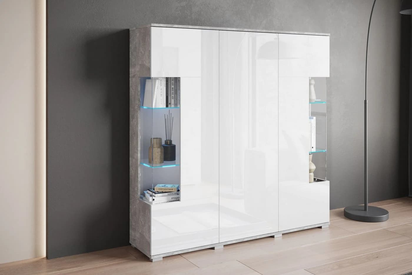 OTTO HOME Highboard Kenia Weiß Hochglanz Betonoptik Modern - Bild 4