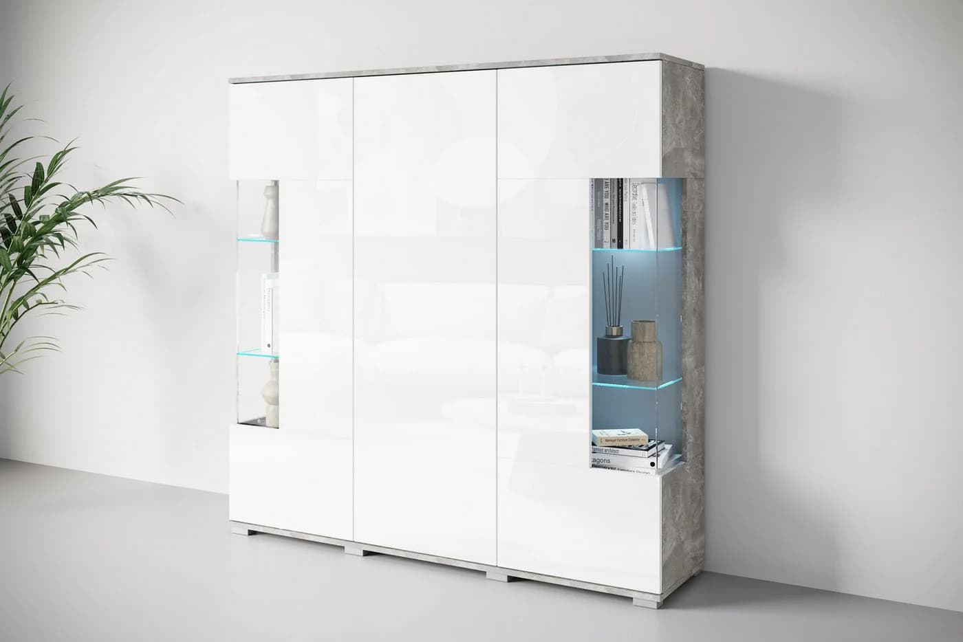OTTO HOME Highboard Kenia Weiß Hochglanz Betonoptik Modern - Bild 5