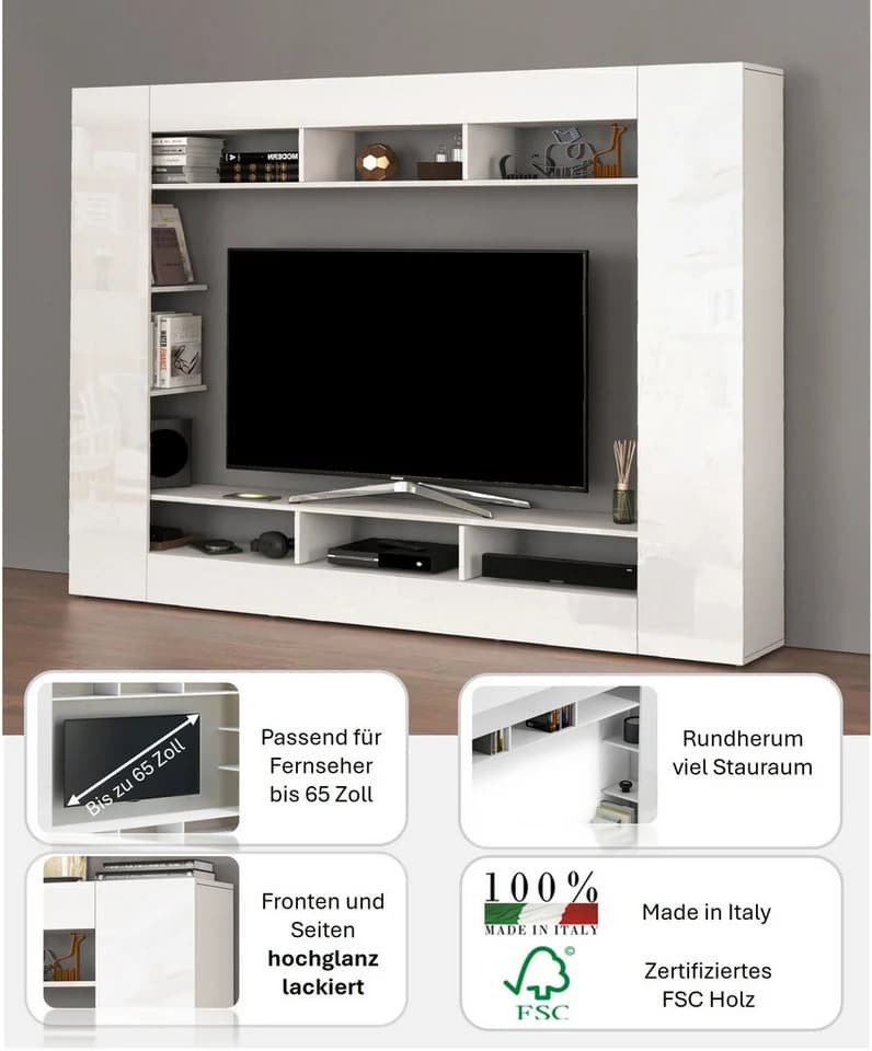 OTTO HOME Wohnwand SPEED TV-Wand Hochglanz Lackiert Weiß - Bild 3