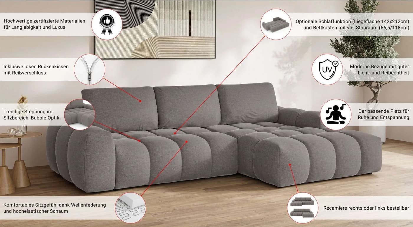 OTTO HOME Ecksofa AZITA L-Form Beige Samtoptik - Bild 3