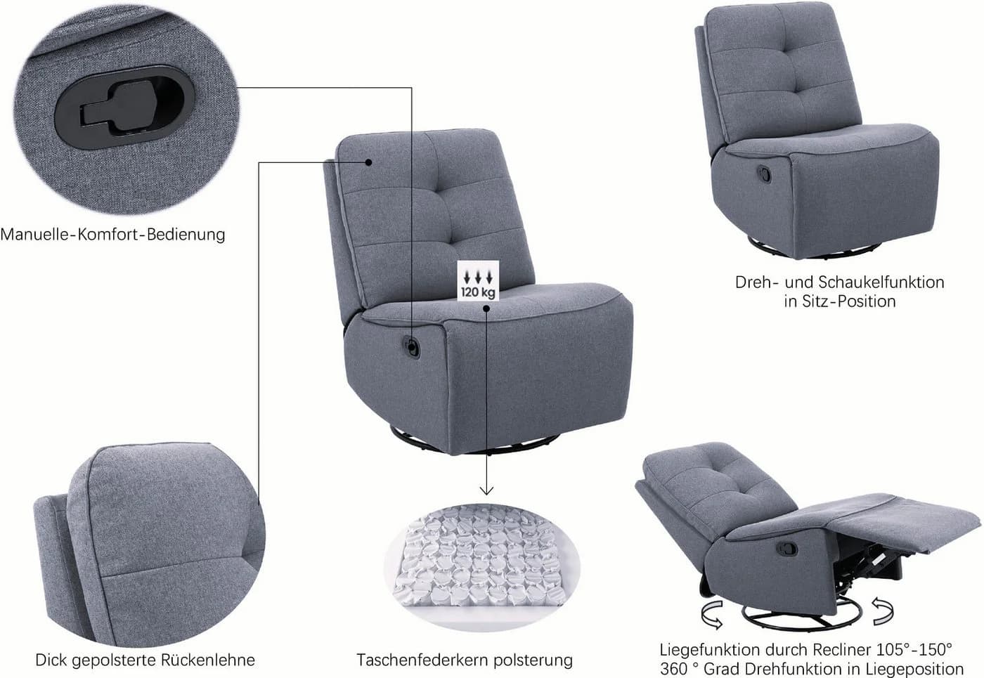 OTTO home Sessel BAILEE TV-Sessel Schaukelsessel Drehsessel Webstoff - Bild 3