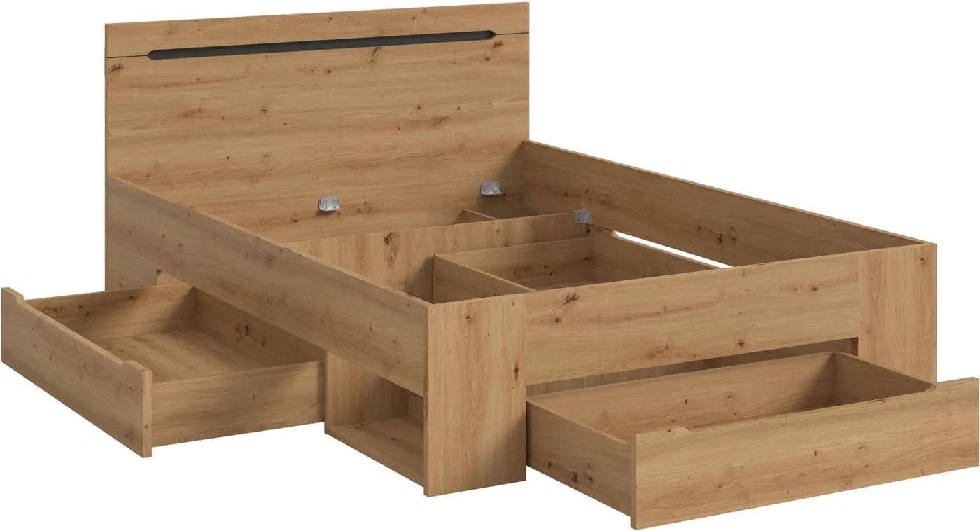 Stauraumbett HOME AFFAIRE REHAT 144 cm Breite 3 Schubkästen Basalt Grau - Bild 4