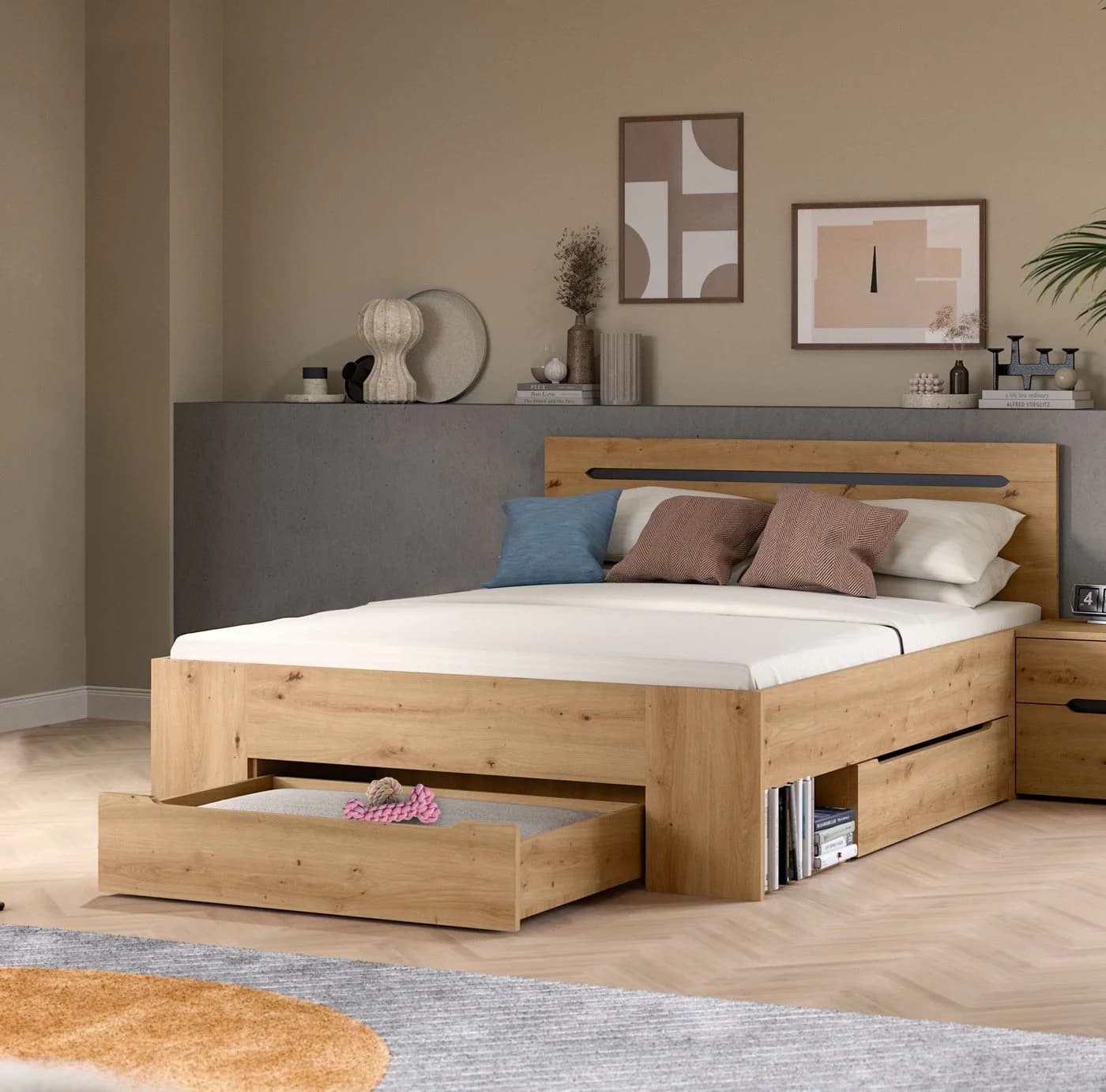 Stauraumbett HOME AFFAIRE REHAT 144 cm Breite 3 Schubkästen Basalt Grau - Bild 5