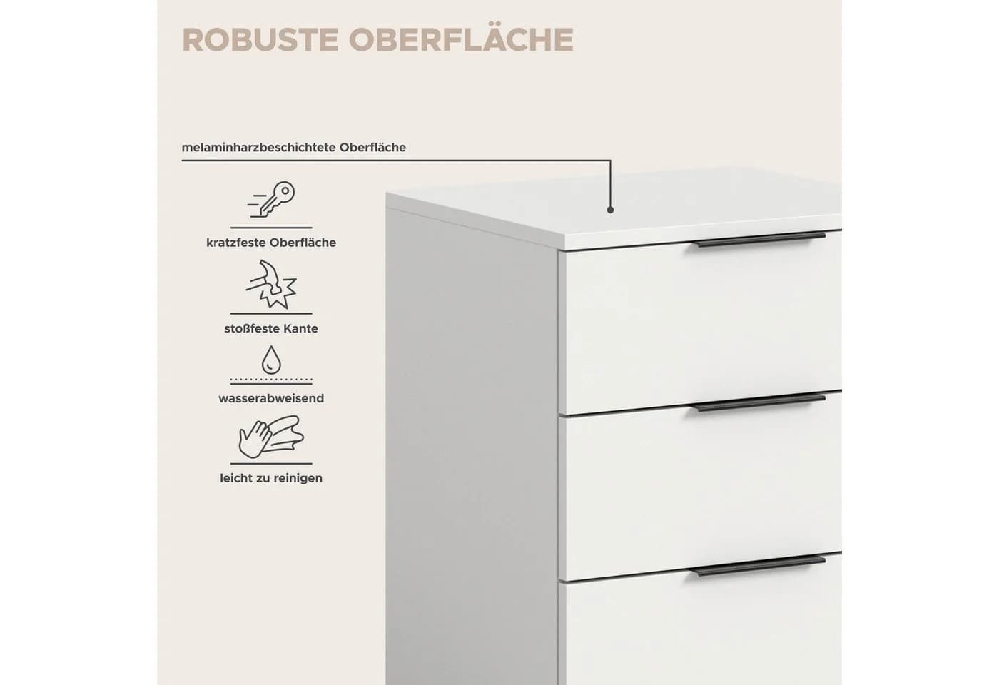 HOME AFFAIRE Skarde Nachtkommode Weiß 3 Schubladen - Bild 4