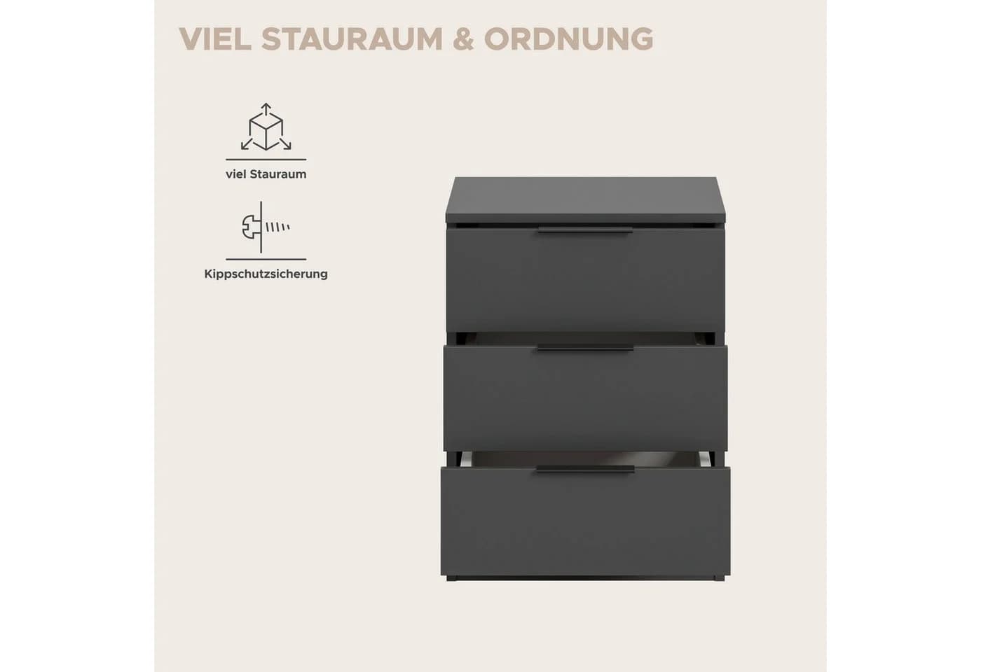 Home Affaire Nachtkommode Skarde 3 Schubladen Anthrazit - Bild 4